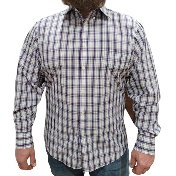 Izod Mens Plaid Dress Shirt 16.5 34/35 White Blue Gray Red Check Button Office - Picture 2 of 9